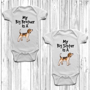 My Big Brother or Sister Is A Beagle Baby Grow Body Suit Vest Gift Present