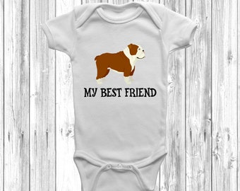 English Bulldog My Best Friend Baby Grow Body Suit Vest Gift Present Baby Clothes Dog Lover