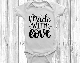 Made With Love Baby Grow Body Suit Vest, Funny Boy Girl, Birth Announcement,