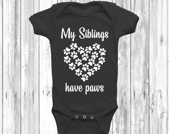 My Big Siblings Have Paws Hearts Baby Grow Body Suit Vest Funny Humour, Baby Shower Gift, Unisex Baby Grow,