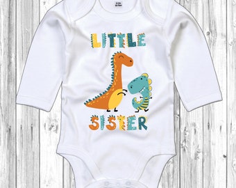 Dinosaur Little Sister Long Sleeve Baby Bodysuit Dino Themed, Big Sister Available In Store,