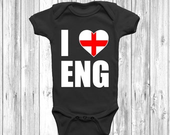 I Love England Baby Grow Body Suit Vest Eng Uk Tourist Heart