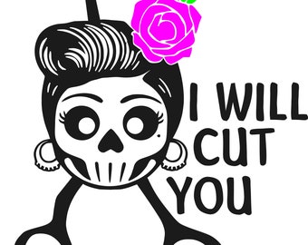I will cut you, hairdresser, sugar skull, haircut, SVG