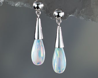 Sterling Silver And Opal Drop Earrings | Bridal Earrings | Made In London