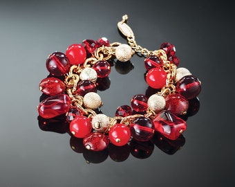 Red & Gold Murano Glass Beaded Charm Bracelet | Made in Italy