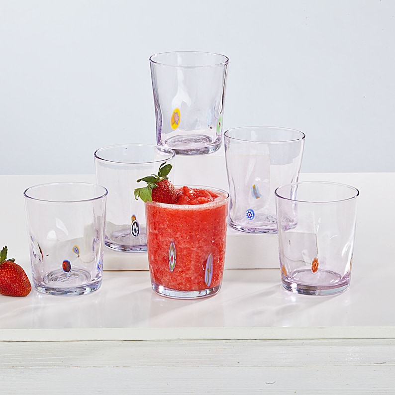 Light Pink Murano Style Millefiori Drinking Glasses Set of 6 Etsy