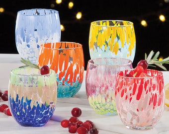 Murano Style Rainbow Spotted Drinking Glasses, Set of 6 | Made in Italy