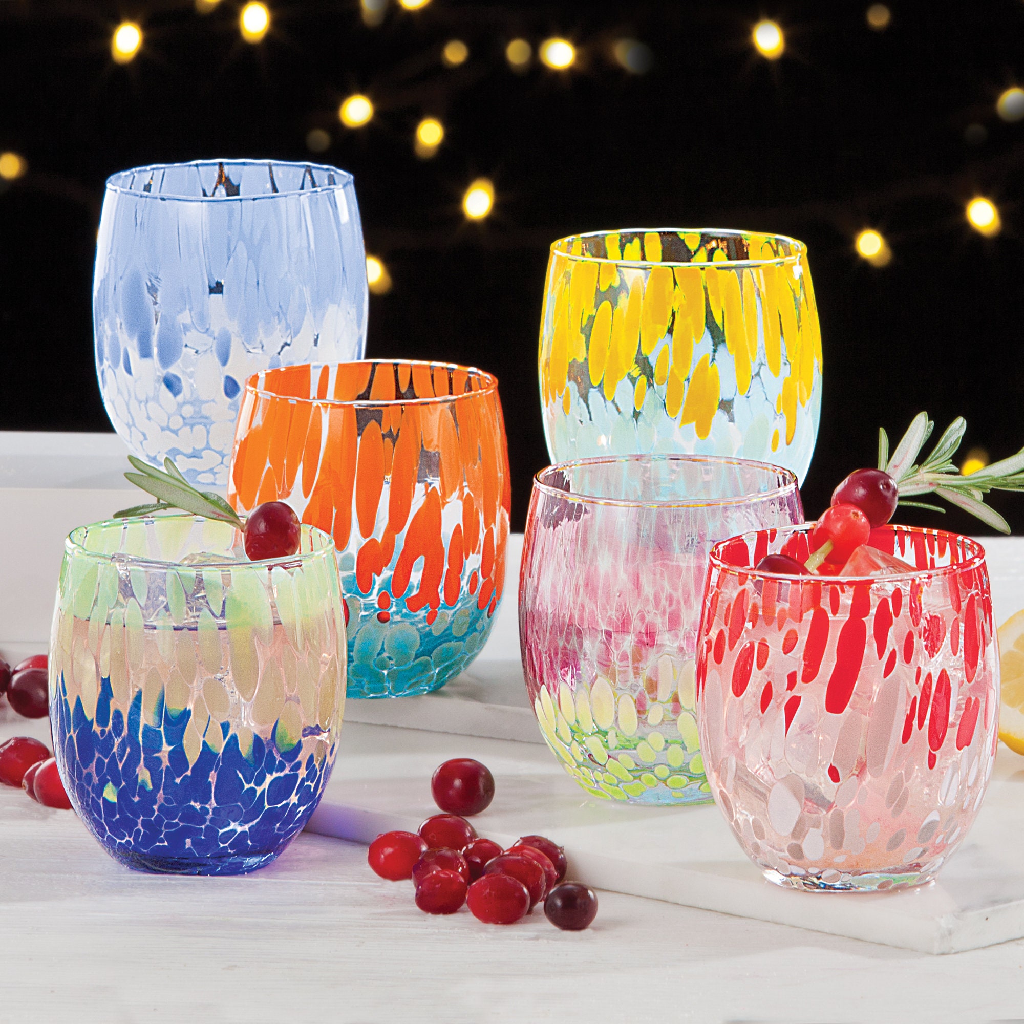 Murano Glass Rainbow Indented Drinking Glasses Set Of 6