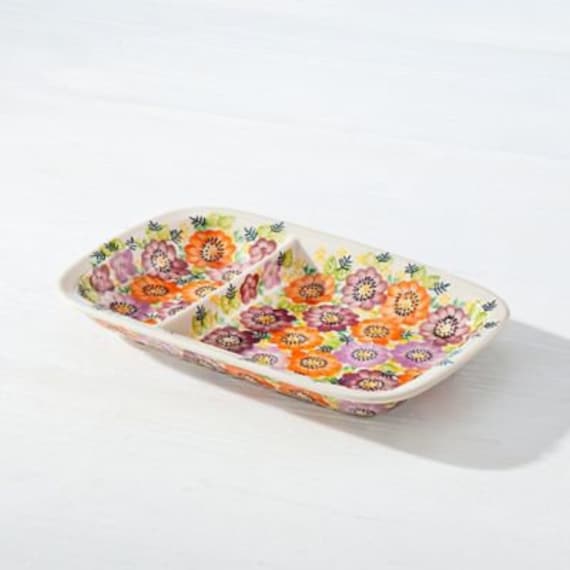 Polish Pottery Orange & Purple Daisies Floral Sectioned Tray - Etsy