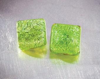 Lime Green Murano Glass Square Clip-On Earrings | Made in Italy