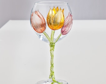 Hand-Gilded Tulips Wine Glass