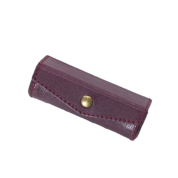 Plum Italian Leather Lipstick Case Lipstick Case With Mirror Etsy