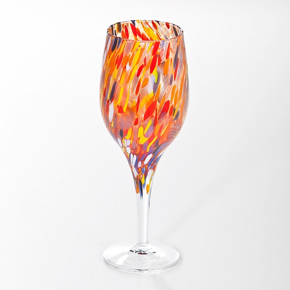 Murano Style Glass Rainbow Confetti Wine Glasses Set Of 6