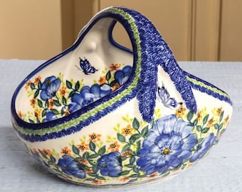 Polish Pottery Butterfly Kisses Basket