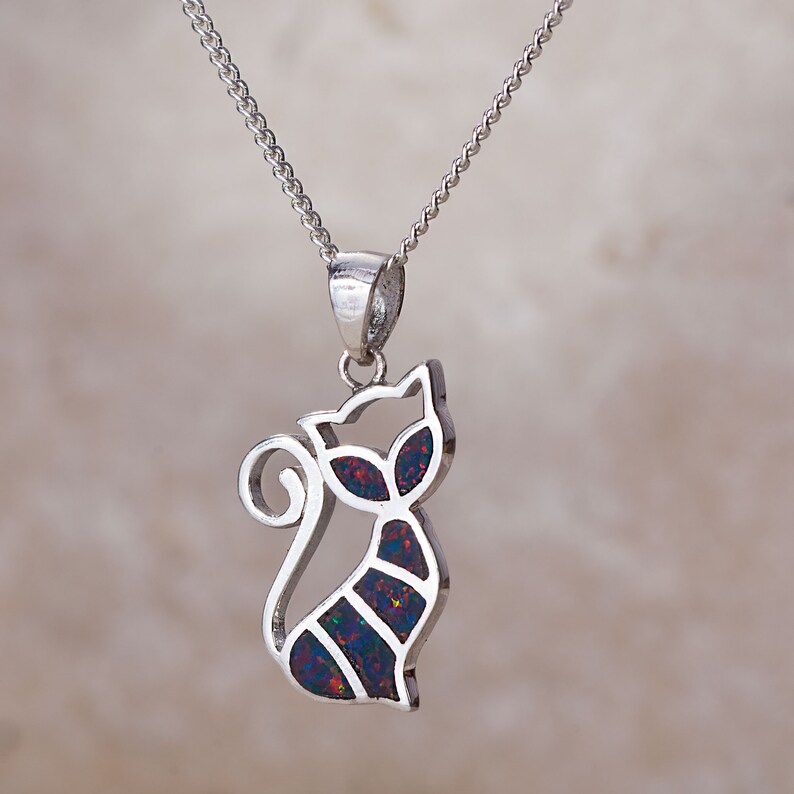 Made in London Cat Jewelry Black Opal Cat Necklace