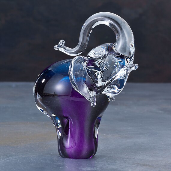Bohemia Crystal Blue Glass Elephant Figurine Elephant Décor Etsy