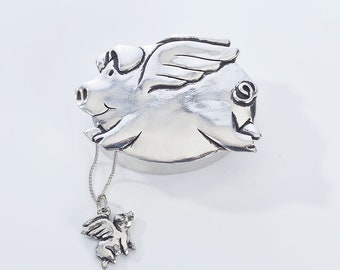 Hand Cast Pewter Flying Pig Wish Box | Necklace Included | Made in Nova Scotia