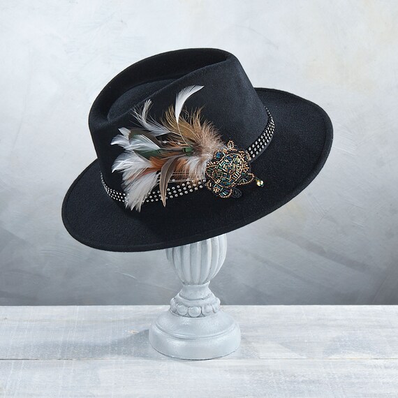 Wool Felt Fedora With Beaded Applique 