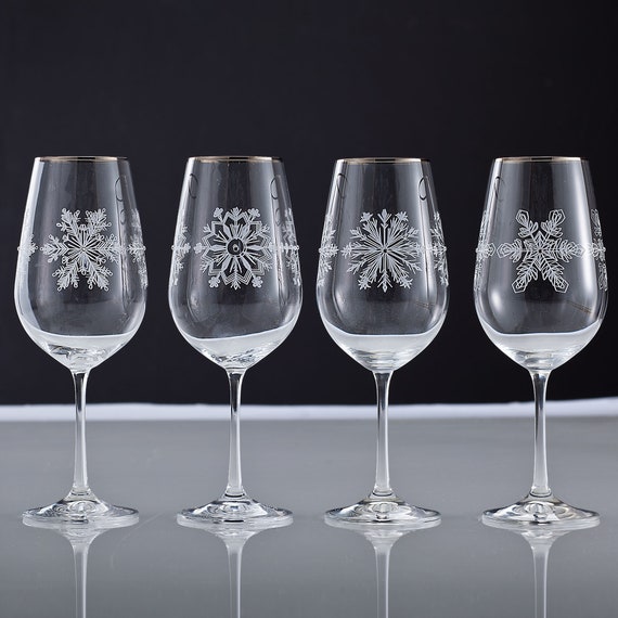 Bohemia Crystal Snowflake Wine Glasses Set Of 4 Made in Czech Republic