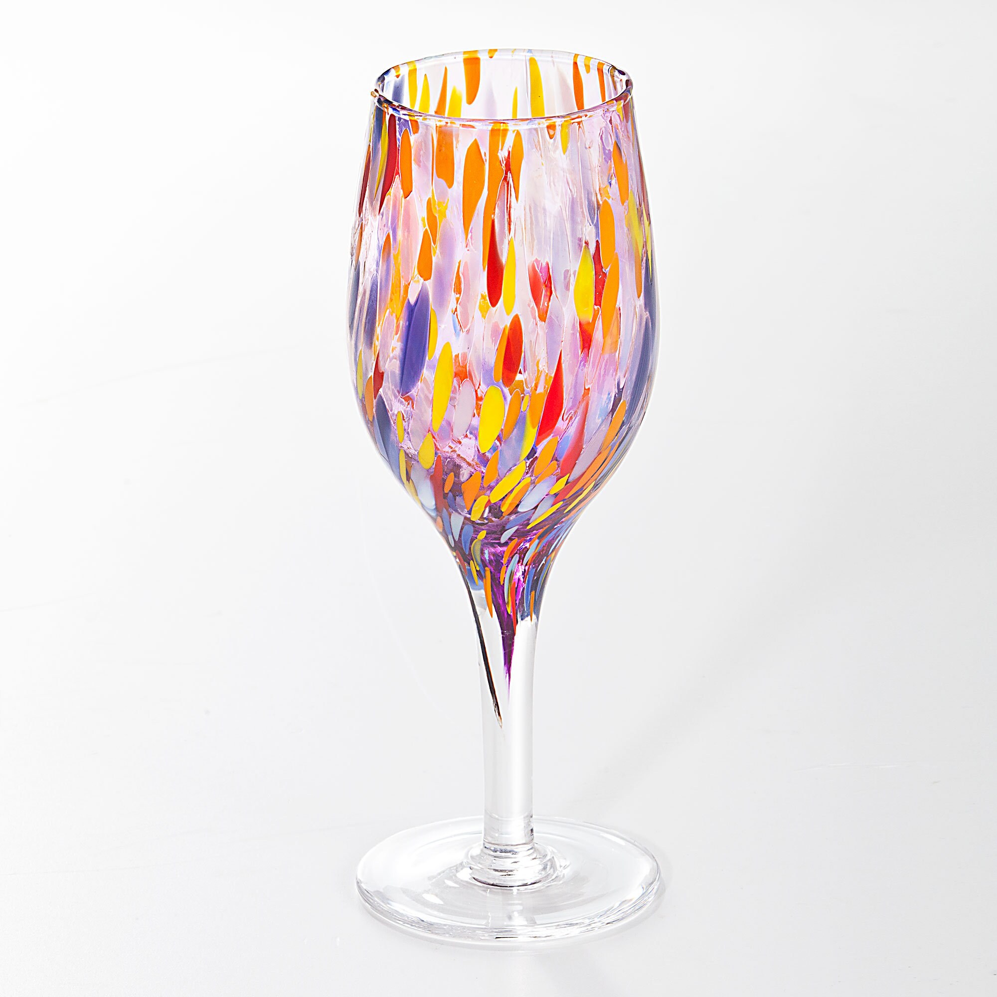 Murano Style Glass Rainbow Confetti Wine Glasses Set of 6 Etsy