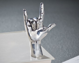 Pewter I Love You Hand Figurine | I Love You Sign Language | Hand Sculpture | Made in Nova Scotia