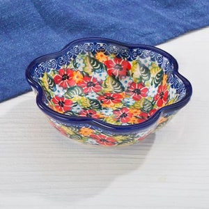 Polish Pottery Jessica Floral Wavy Bowl