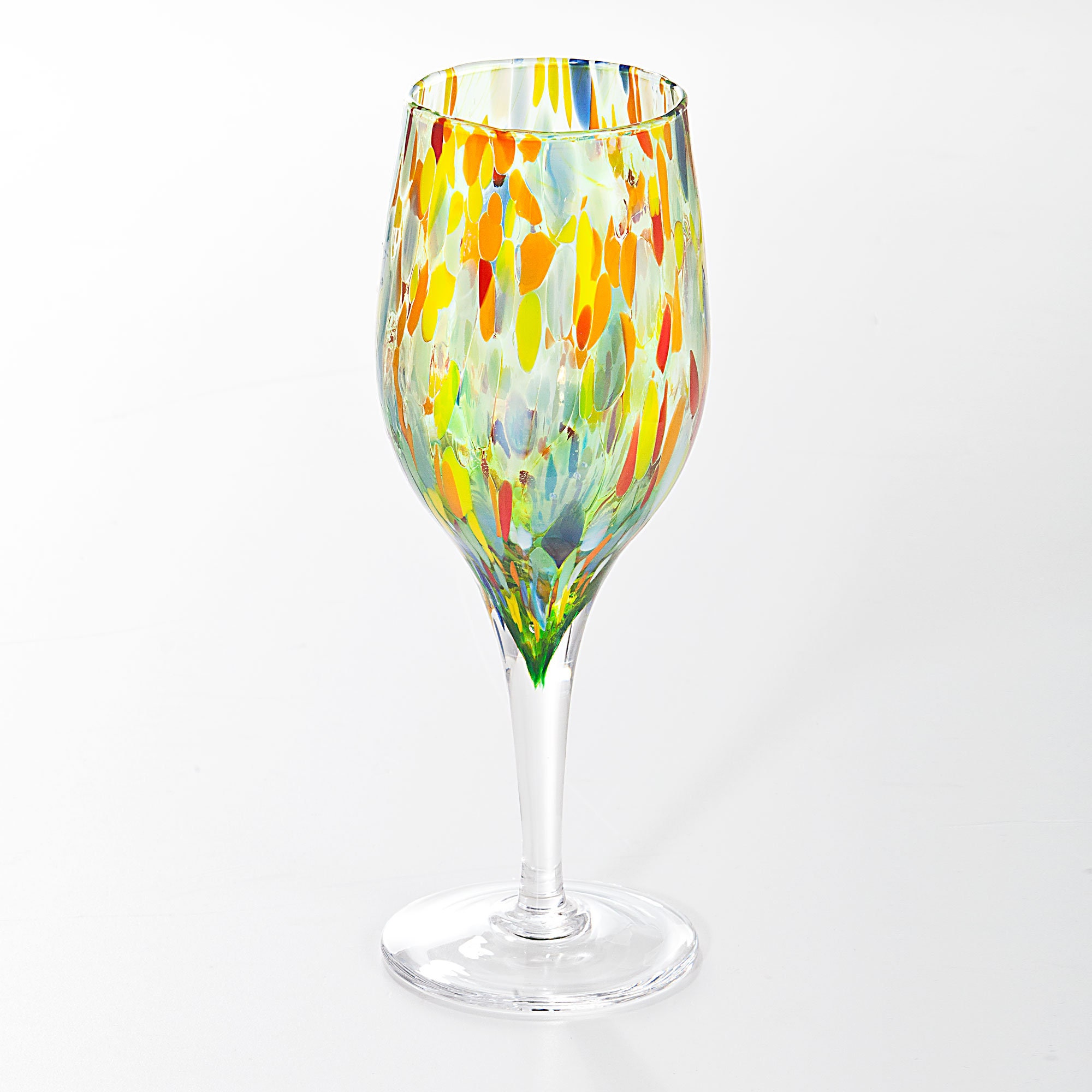 Murano Style Glass Rainbow Confetti Wine Glasses Set Of 6