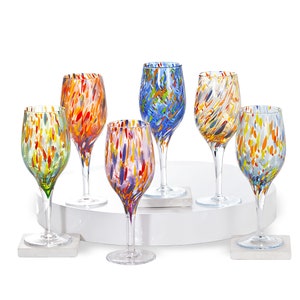 Murano Style Glass Rainbow Confetti Wine Glasses Set Of 6 | Made in Italy