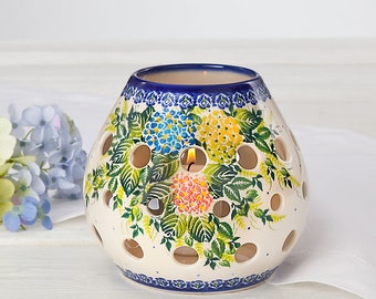 Polish Pottery ''Wild Hydrangea'' Floral Votive