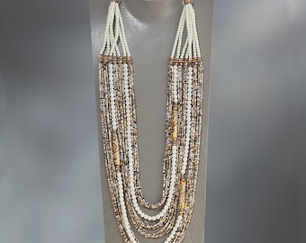 Ivory & Gold Murano Glass Multi Strand Beaded Necklace | Made in Italy