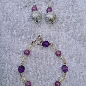 Purple and Silver Bracelet and Earring Set, Jewelry Sets for Women, Gift for Her, Acrylic Beaded Gift Sets