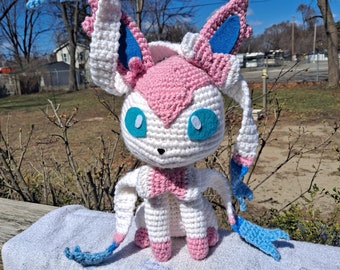 Faerie Cat Inspired Amigurumi, Handmade Fan Art Plush, Crocheted Pink Bow Kitty Toy