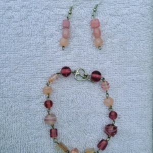 Rosa Glasperlen Ohrring und Armband Set, Glas Schmuck Sets für Frauen, Geschenk für Sie