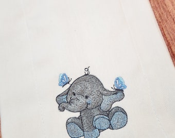 Baby Boy Burp Cloth, Baby Girl Burp Cloth, Elephant, Crocheted Edging, Personalized Baby Gift, Baby Shower Gift, Embroidered Name, Keepsake