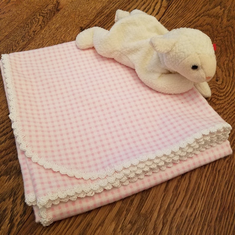 Baby Girl Receiving Blanket Pink White Flannel Heirloom Etsy