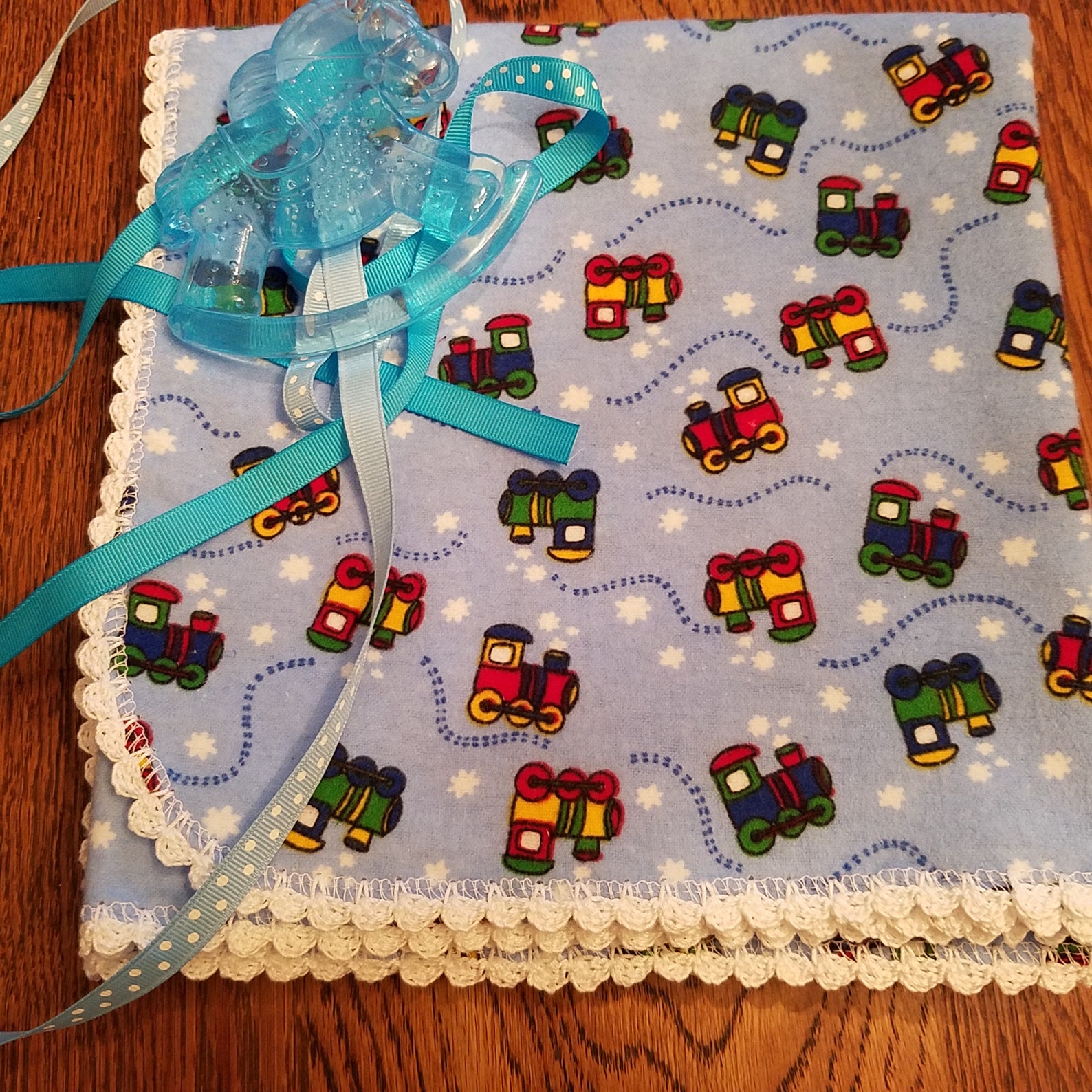 Baby Boy Receiving Blanket Trains Flannel Blue Choo Choo Etsy