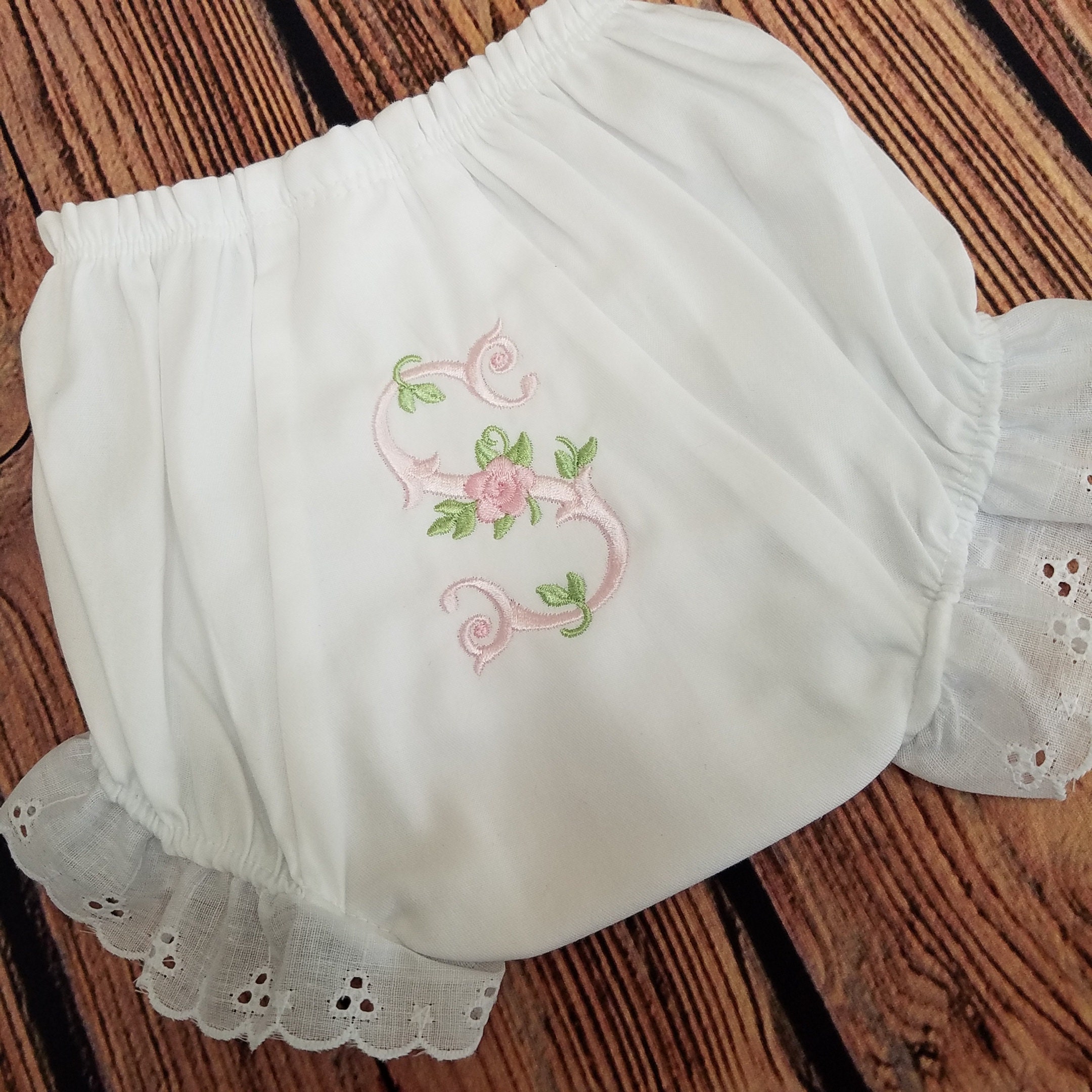 Embroidered Monogram Diaper Cover, White Cotton Baby Bloomer