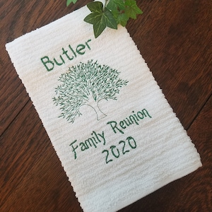 Personalized Family Reunion Bar Towel: Embroidered Tree Gift