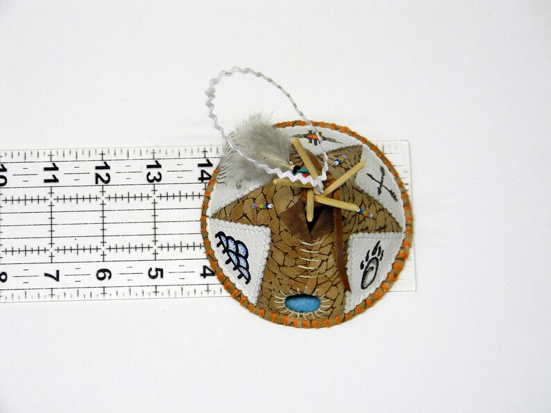 Leather Tepee Christmas Tree Ornament, Hand Painted Leather Teepee