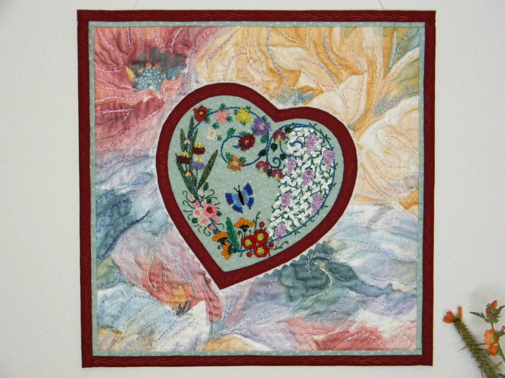 Colorful Heart Embroidered Art, Mini Wall Hanging Quilt, Brazilian ...