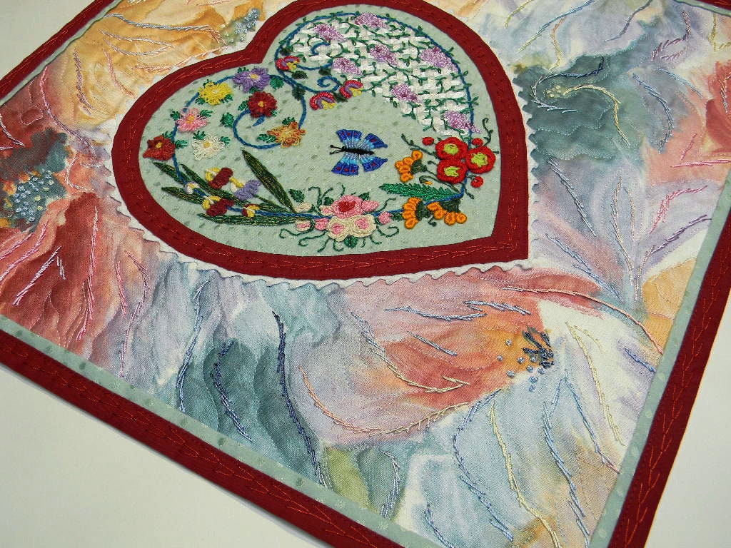Colorful Heart Embroidered Art, Mini Wall Hanging Quilt, Brazilian ...