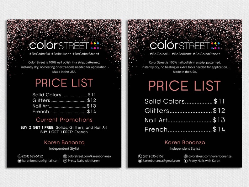 Personalized Color Street Price List Color Street Pricing | Etsy