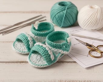 Baby Mädchen Sommer Sandalen Häkelanleitung, Sommer Booties, Handgefertigte Babyschuhe, Neugeborenen Häkelanleitung, Baby Shower Geschenk Idee
