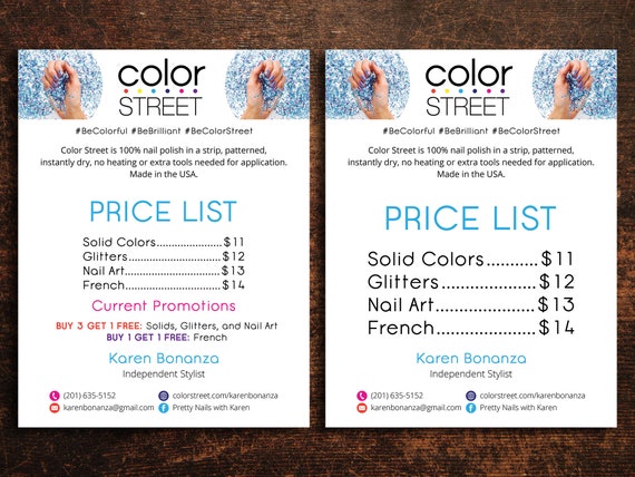 Personalized Color Street Price List Color Street Pricing | Etsy