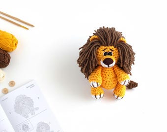 Mini leeuw haakpatroon, schattige amigurumi leeuw speelgoed pdf, eenvoudige jungle dieren haak tutorial, DIY handgemaakt cadeau-idee