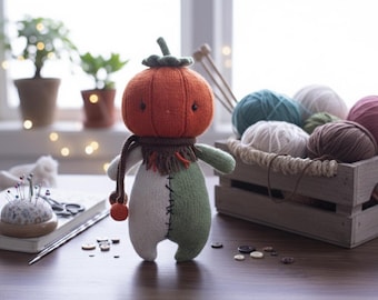 Halloween Pumpkin Doll Knitting Pattern, Doll Craft Pattern, DIY Doll Making, Knitting Pattern, Handmade Toy