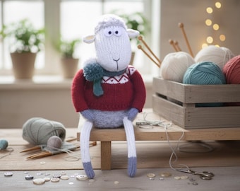 Christmas Sheep Knitting Pattern, Doll Craft Pattern, DIY Doll Making, Knitting Pattern, Handmade Toy