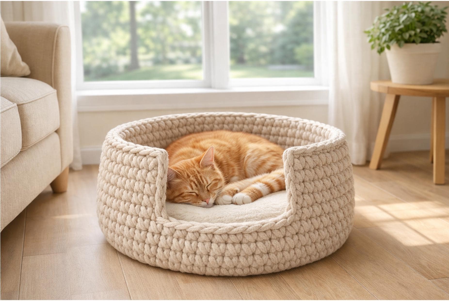 Cat Bed Crochet Pattern, Cozy Pet Bed