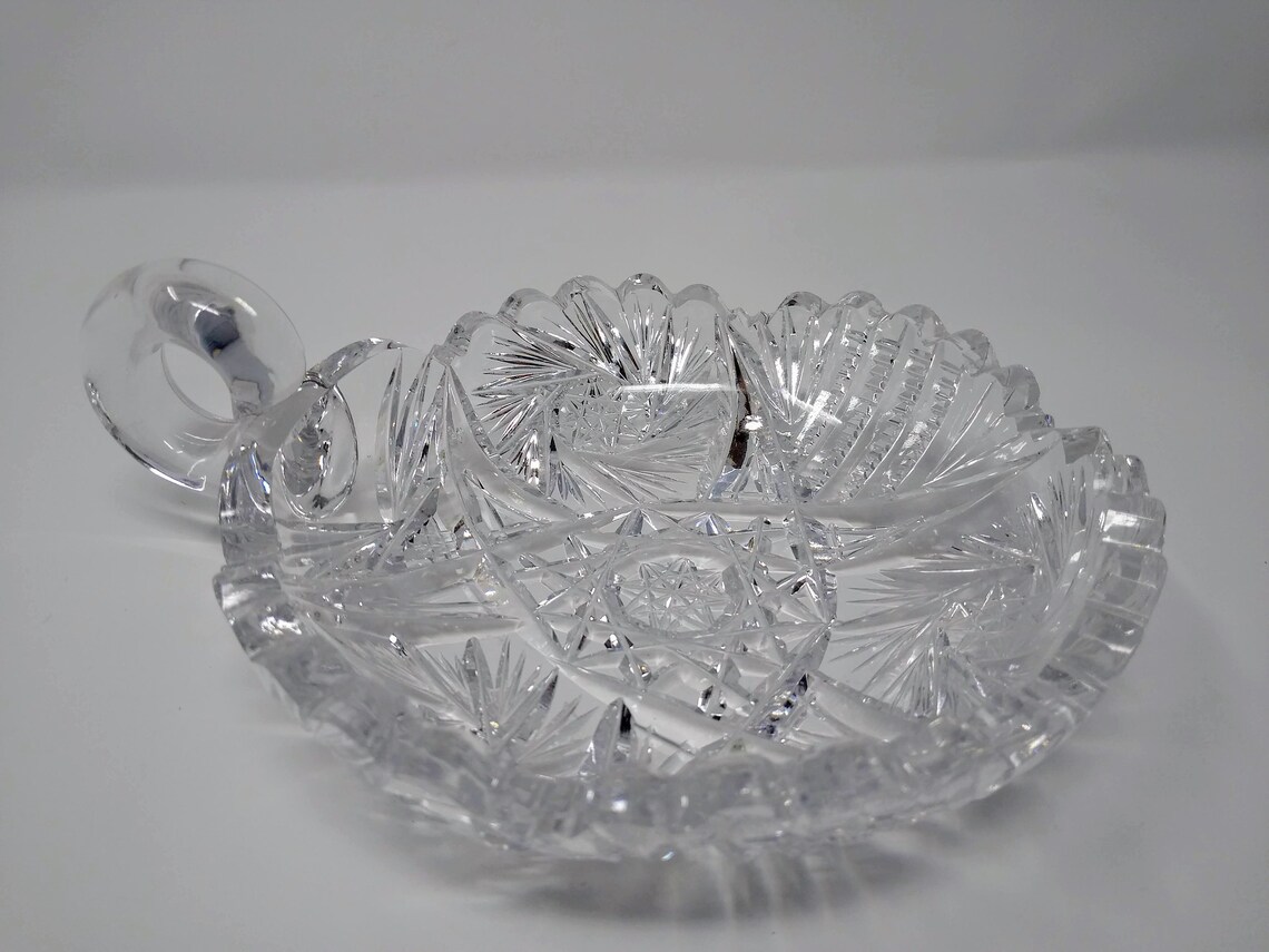 American Brilliant cut glass EAPG nappy candy dish one handle Etsy