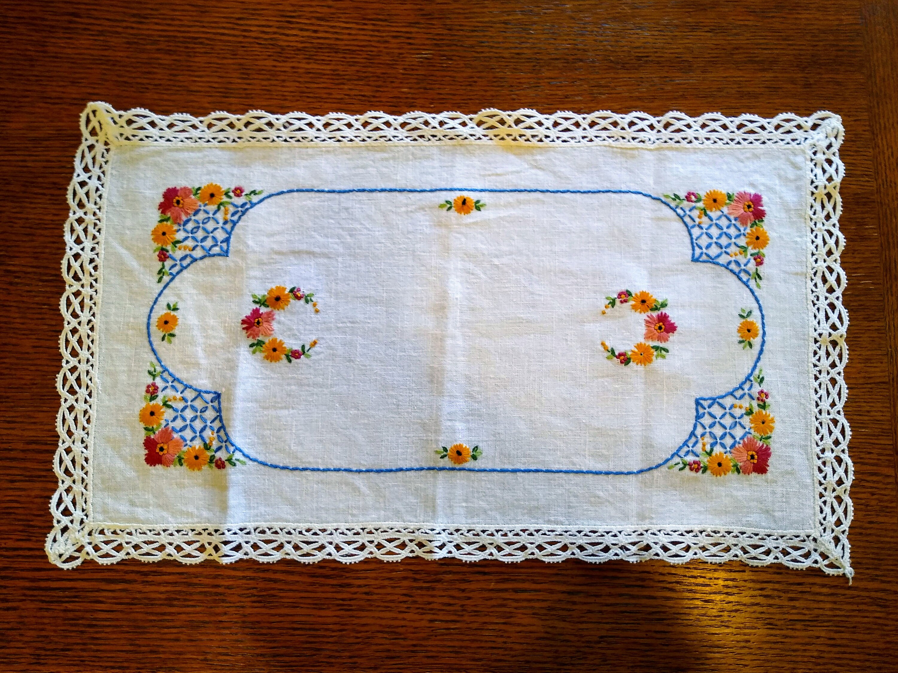 Vintage Hand Embroidery Dresser Scarf Table Runner Doily | Etsy